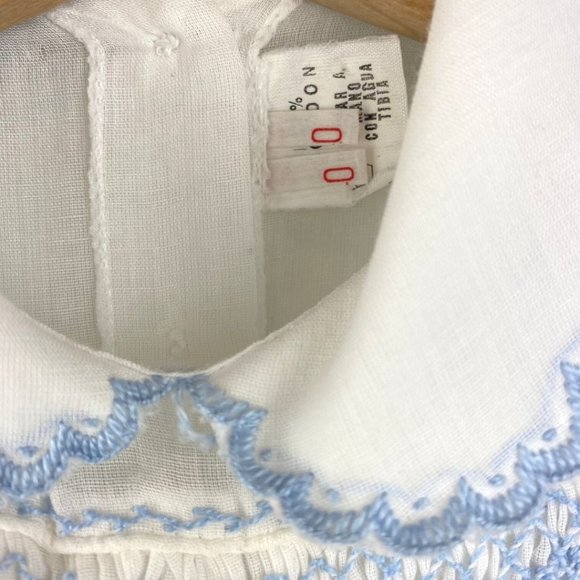 Vintage Linen Embroidery Baptism Onesie White and Light Blue 0-3 months - Picture 10 of 10